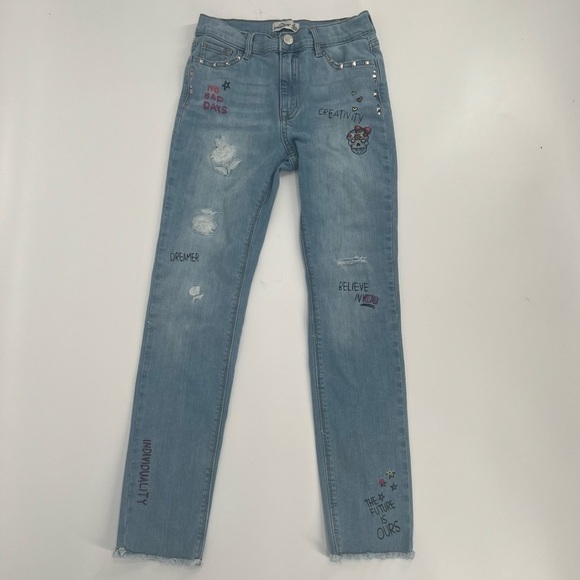 Jordache Embroidered Cut Off Frayed Hem Skinny Jeans Size 12 Big Girl's - Picture 1 of 6